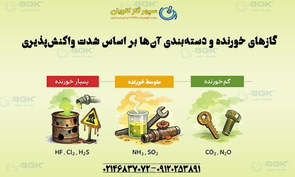 گازهای خورنده و دسته‌بندی آن‌ها بر اساس شدت واکنش‌پذیری
